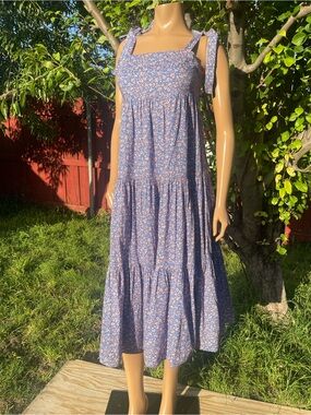 madewell denim cami midi dress Denim Smocked Boatneck Midi Dress